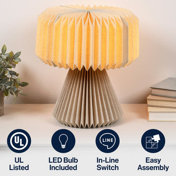 Zelda 12.8" Modern Art Deco Paper Pleated Shade Accent LED Table Lamp